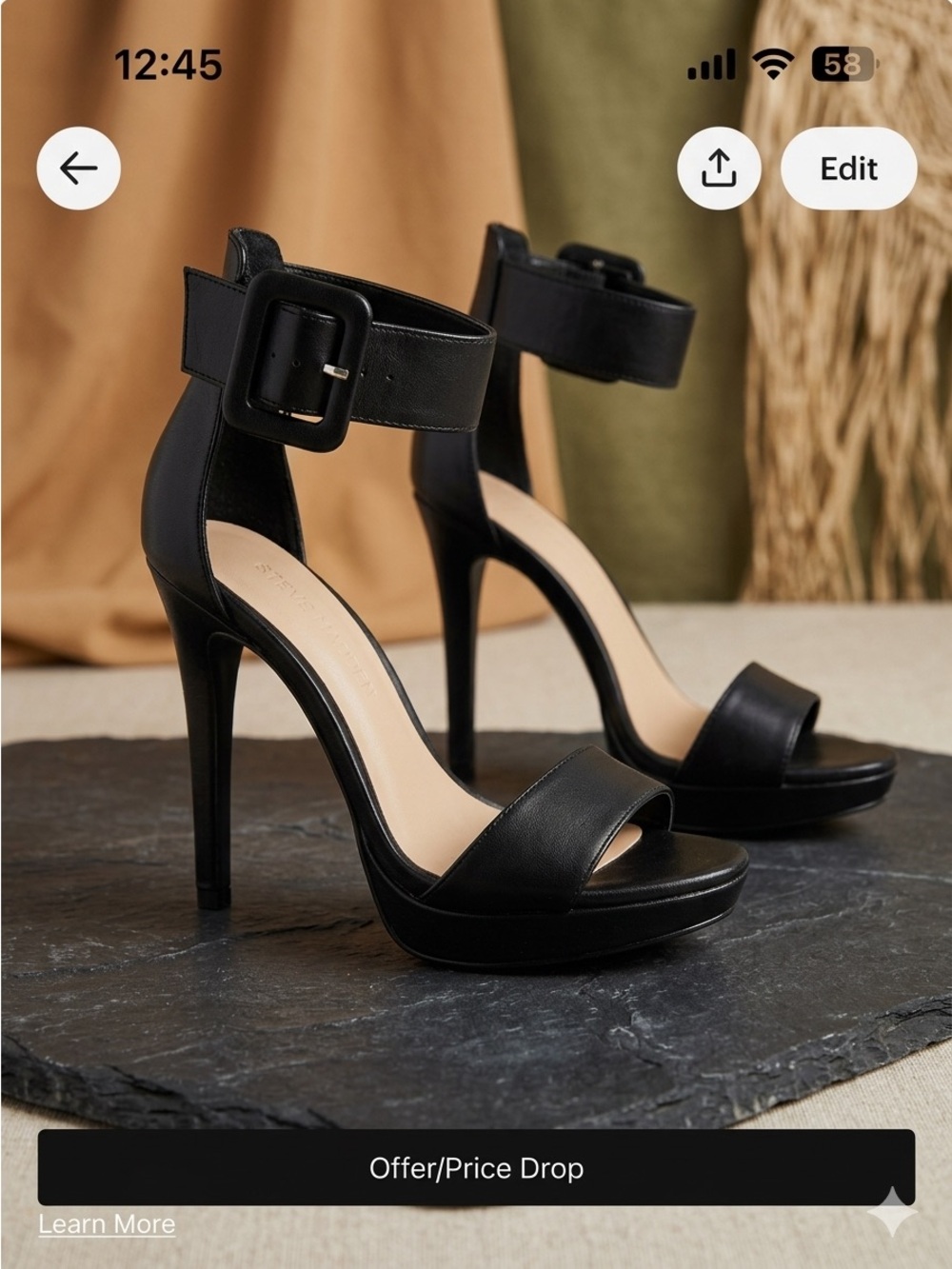 Steve Madden Black High Heel Ankle-Strap Platform Sandals